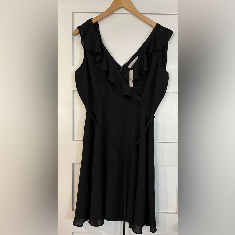 NWT LOFT Elegant Black Ruffle Mini Dress